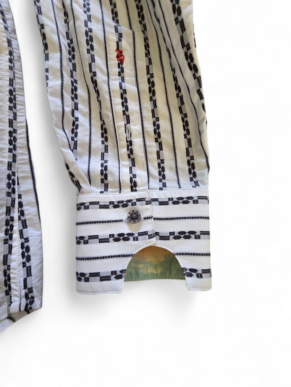 Robert Graham Striped Button Up Shirt XL White Black Flip Cuff Silk Trim - Picture 6 of 10